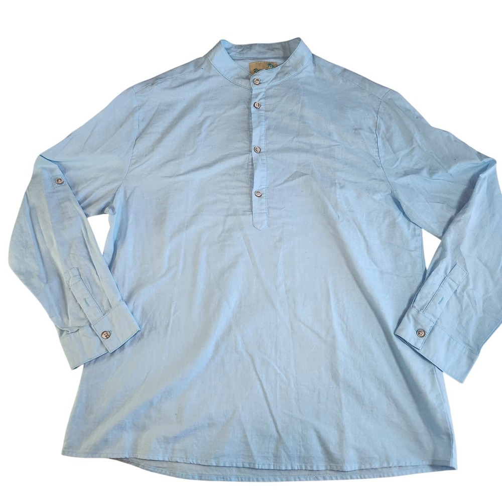 ROYAURA‎ Hawaiian Shirt Mens XXL Blue Roll Tab Long Sleeve